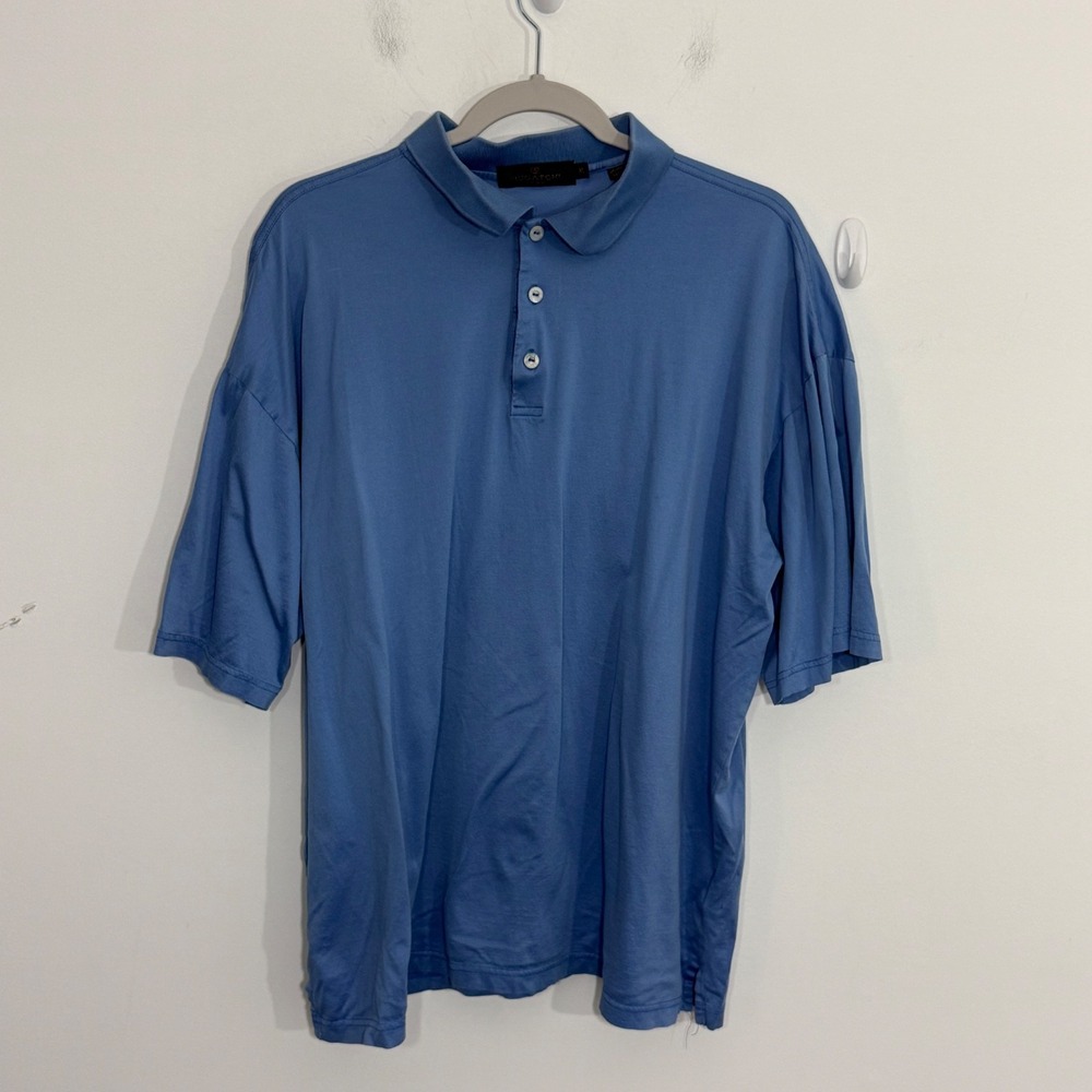 Bugatchi Uomo Mens Polo XL Blue Short Sleeve Golf Business Casual Travel Resort